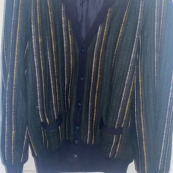 Vintage 70s wool and suede stripped jacket very rare 42​ - Picture 2 of 11